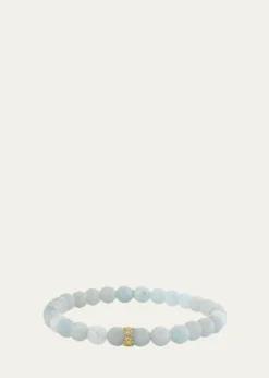 Sydney Evan14K Gold Diamond 6mm Tiny Daisy Rondelle on Aquamarine Bracelet