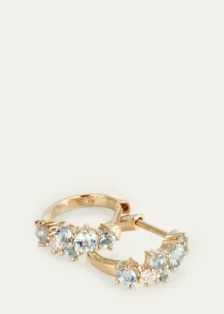 Sydney Evan14K Gold Diamond and Aquamarine Cocktail Huggie Earrings