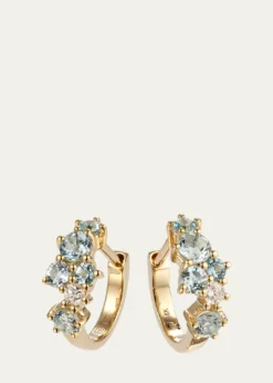 Sydney Evan14K Gold Diamond and Aquamarine Cocktail Huggie Earrings