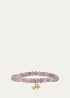 Sydney Evan14K Gold Diamond Butterfly Daisy Cluster on Lavender Amethyst Bracelet