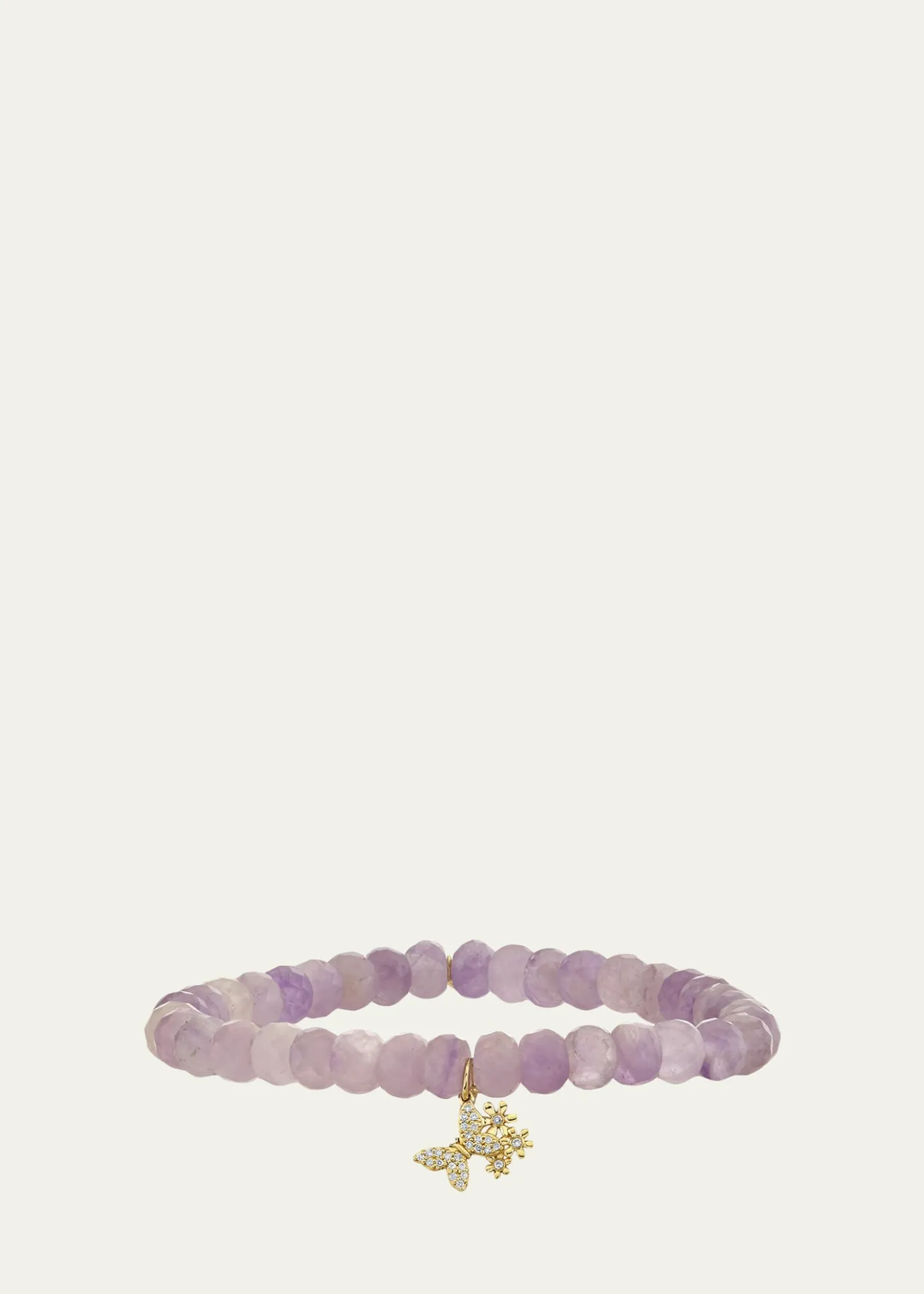 Sydney Evan14K Gold Diamond Butterfly Daisy Cluster on Lavender Amethyst Bracelet