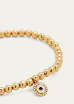 Sydney Evan14k Gold 4mm Bead & Diamond Evil Eye Bracelet