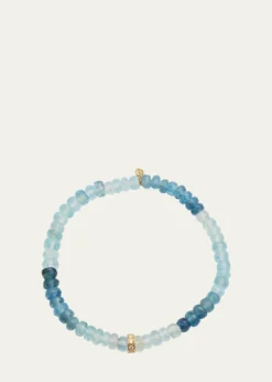 Sydney Evan14K Gold 6mm Diamond Rondelle on Aqua Faceted Rondelle Bead Bracelet