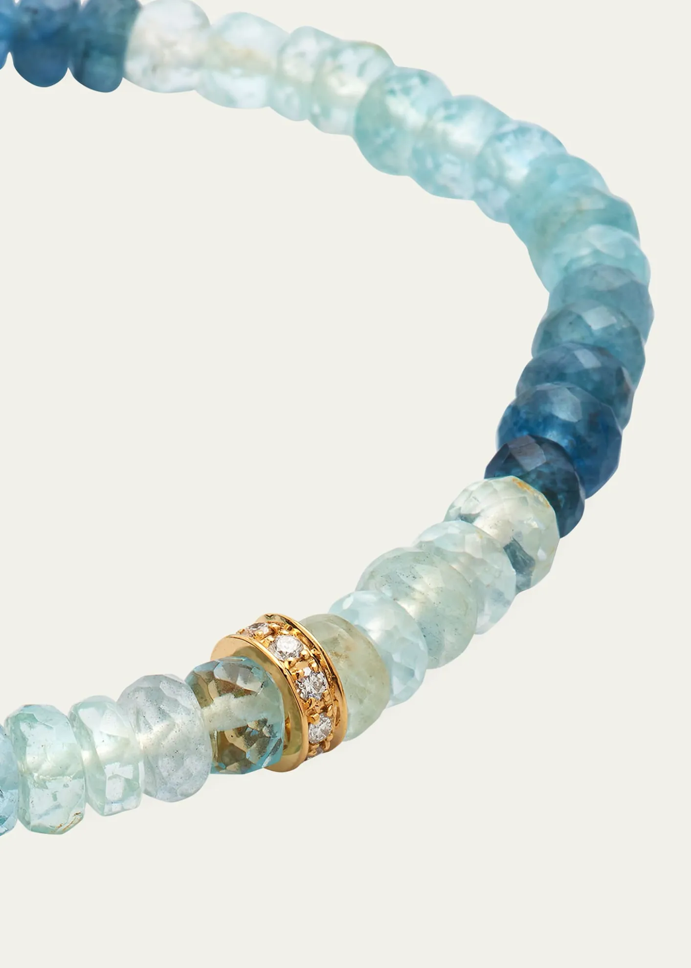 Sydney Evan14K Gold 6mm Diamond Rondelle on Aqua Faceted Rondelle Bead Bracelet