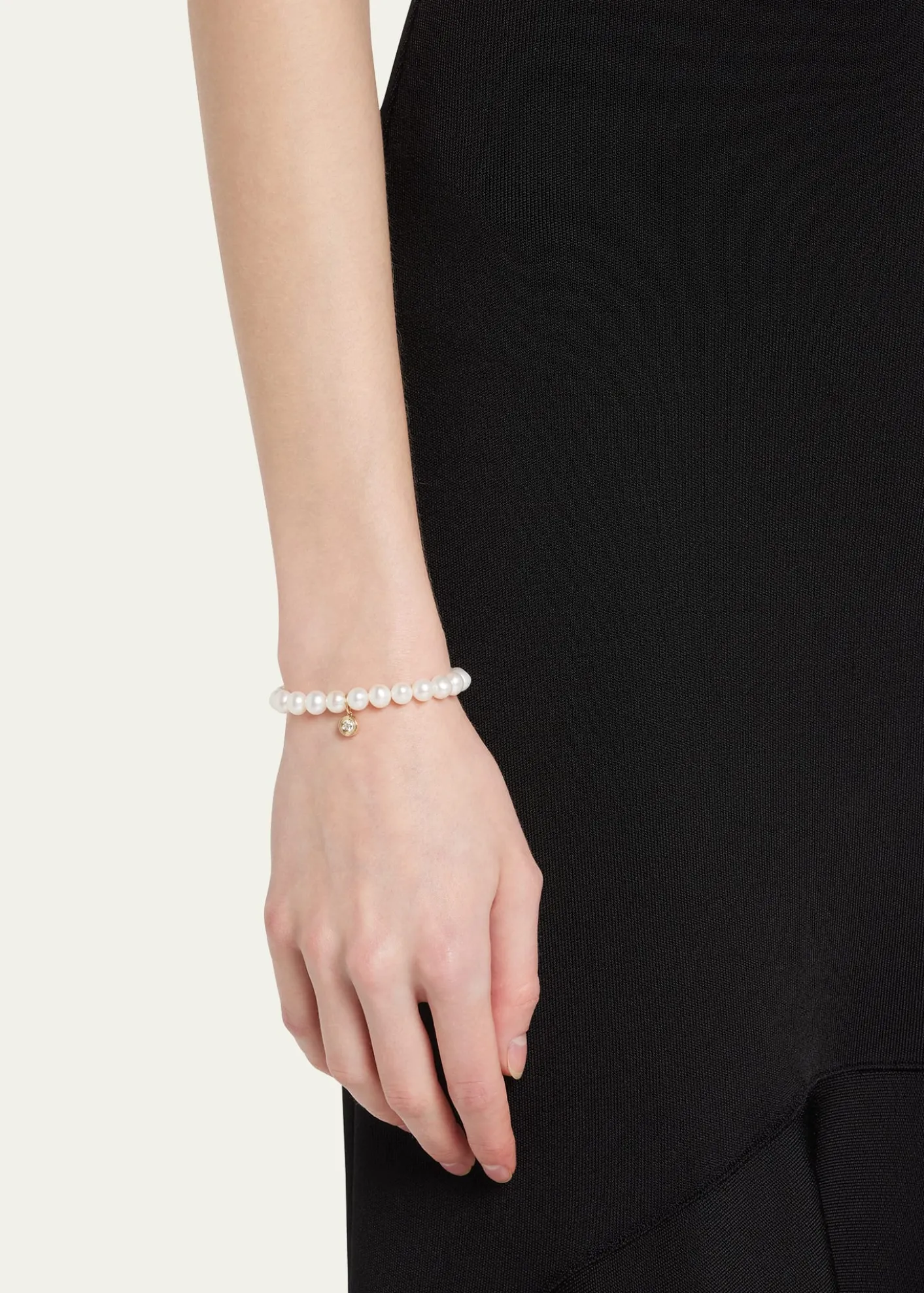 Sydney Evan14k Gold Pearl Beaded Bracelet with Diamond Charm