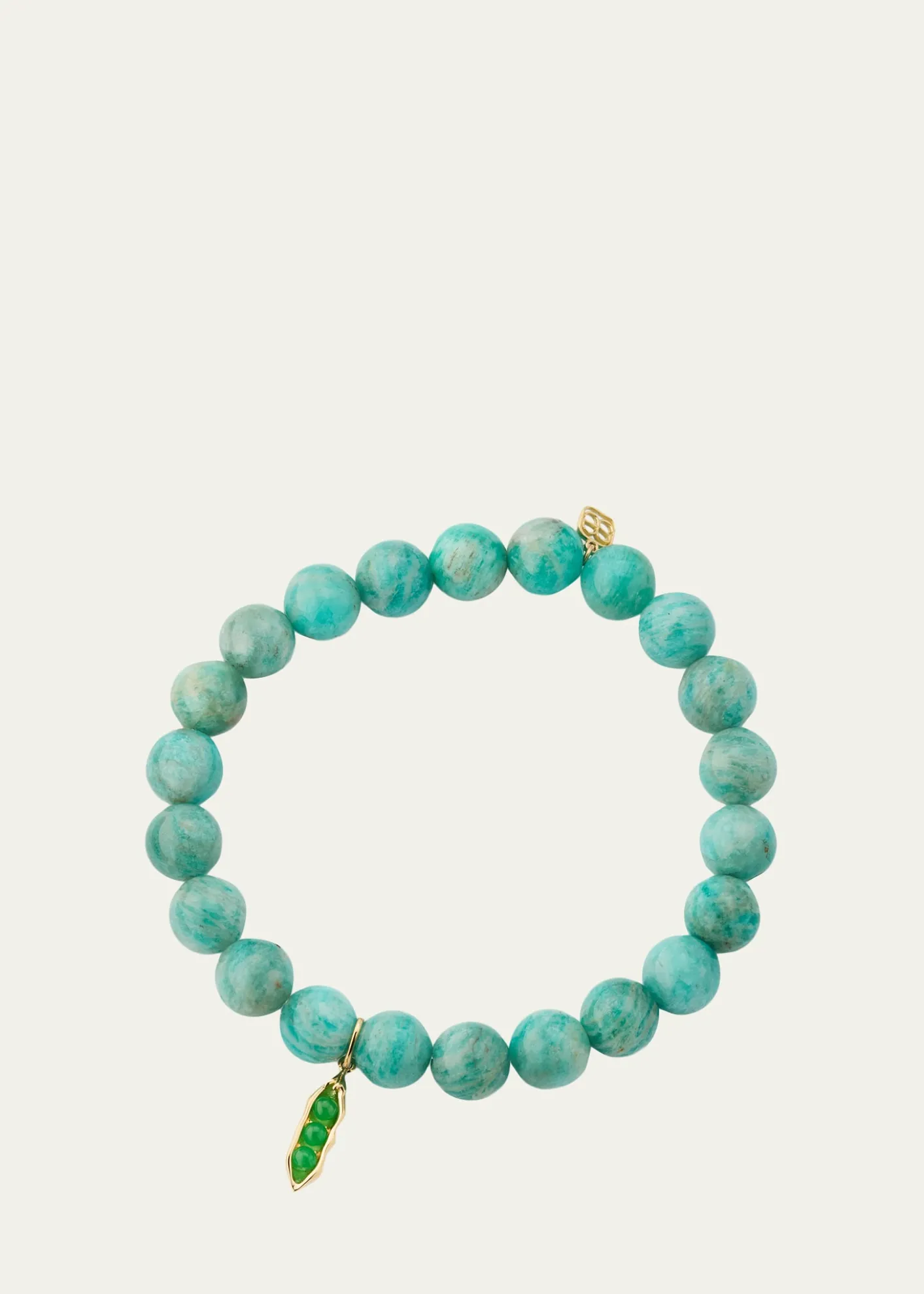 Sydney Evan14K Green Jade Pea Pod Charm on Amazonite Stretch Bracelet