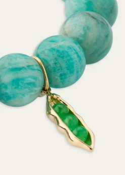 Sydney Evan14K Green Jade Pea Pod Charm on Amazonite Stretch Bracelet
