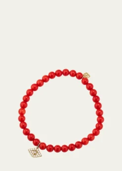 Sydney Evan14K Large Evil Eye Charm on Peach Coral Bracelet