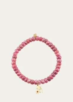 Sydney Evan14K Lucky Ruby Charm on Moonstone Stretch Bracelet