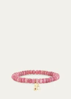 Sydney Evan14K Lucky Ruby Charm on Moonstone Stretch Bracelet