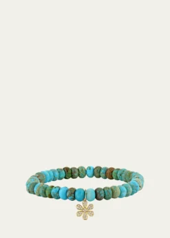 Sydney Evan14K Mini Pave Daisy on Turquoise Bracelet