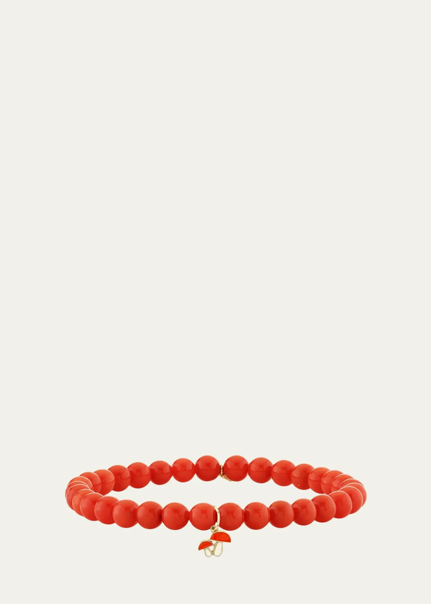 Sydney Evan14K Mushroom Charm on Peach Coral Stretch Bracelet