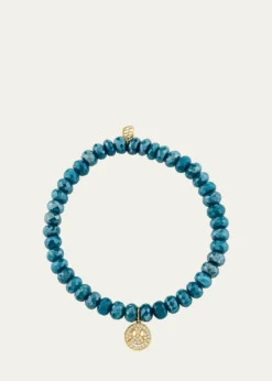 Sydney Evan14K Pave Diamond Happy Face on Teal Quartz Stretch Bracelet