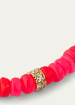 Sydney Evan14K Pave Diamond 4mm Wheel on Hot Pink Opal Bracelet