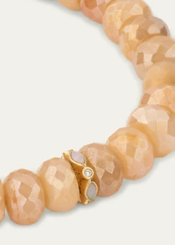 Sydney Evan14K Pink Opal and Diamond Bezel 8mm Rondelle on Moonstone Bracelet