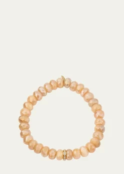 Sydney Evan14K Pink Opal and Diamond Bezel 8mm Rondelle on Moonstone Bracelet