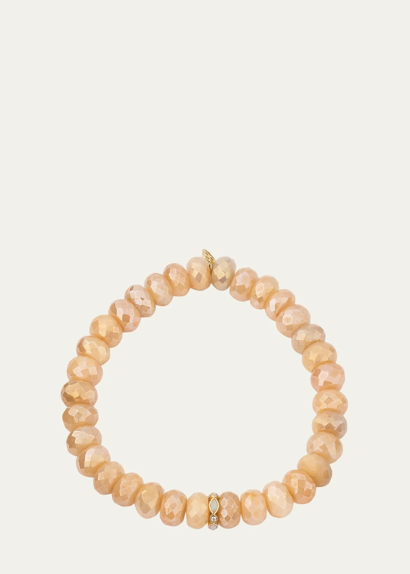 Sydney Evan14K Pink Opal and Diamond Bezel 8mm Rondelle on Moonstone Bracelet
