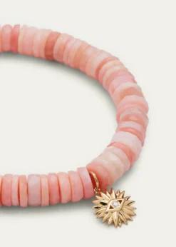 Sydney Evan14k Pink Opal Wheel Bracelet with Diamond Evil Eye Charm
