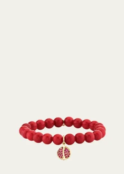 Sydney Evan14K Ruby Pomegranate on Red Jade Beaded Stretch Bracelet