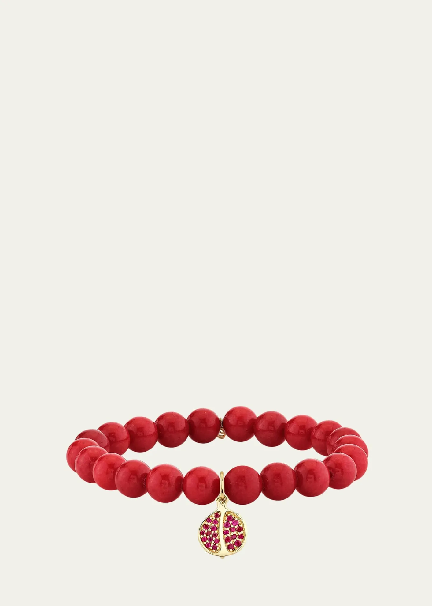 Sydney Evan14K Ruby Pomegranate on Red Jade Beaded Stretch Bracelet