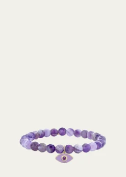 Sydney Evan14K Sunburst Amethyst Evil Eye on Beaded Stretch Bracelet
