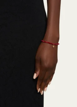Sydney Evan14K Tiny Monstera Leaf Charm on Dark Red Jade Bracelet
