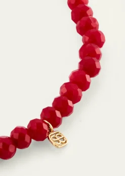 Sydney Evan14K Tiny Monstera Leaf Charm on Dark Red Jade Bracelet