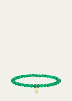 Sydney Evan14K Tiny Pure Pineapple on Green Onyx Bracelet