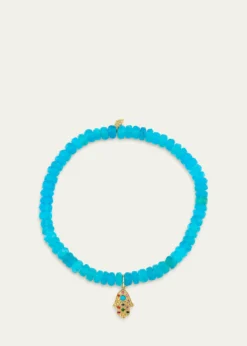 Sydney Evan14K Turquoise Hamsa on Opal Stretch Bracelet