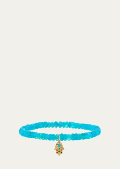 Sydney Evan14K Turquoise Hamsa on Opal Stretch Bracelet
