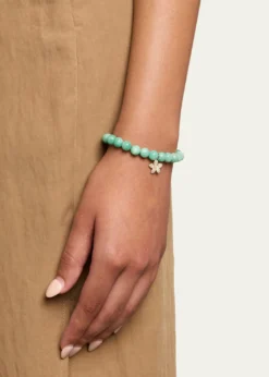 Sydney Evan14K Yellow Gold Plumeria Charm and Russian Amazonite Bead Bracelet