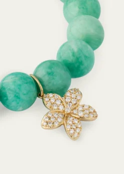 Sydney Evan14K Yellow Gold Plumeria Charm and Russian Amazonite Bead Bracelet