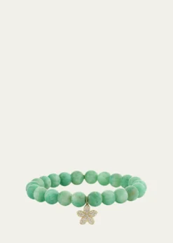 Sydney Evan14K Yellow Gold Plumeria Charm and Russian Amazonite Bead Bracelet