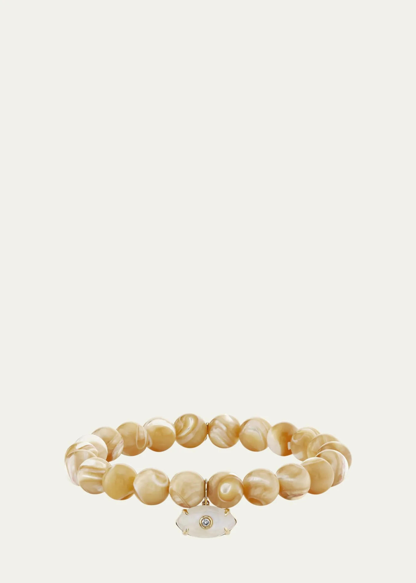 Sydney Evan14K Yellow Gold Carved Stone Bezel Evil Eye Charm on Tan Bead Bracelet