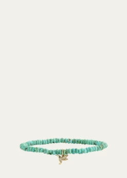 Sydney Evan14K Yellow Gold Tiny Hummingbird Diamond Charm and Arizona Turquoise Bead Bracelet
