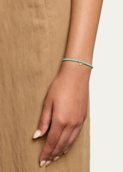 Sydney Evan14K Yellow Gold Tiny Hummingbird Diamond Charm and Arizona Turquoise Bead Bracelet