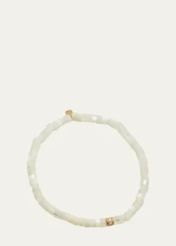 Sydney Evan14K Yellow Gold Scallop Edge Pave Rondelle and Mother-of-Pearl Bracelet