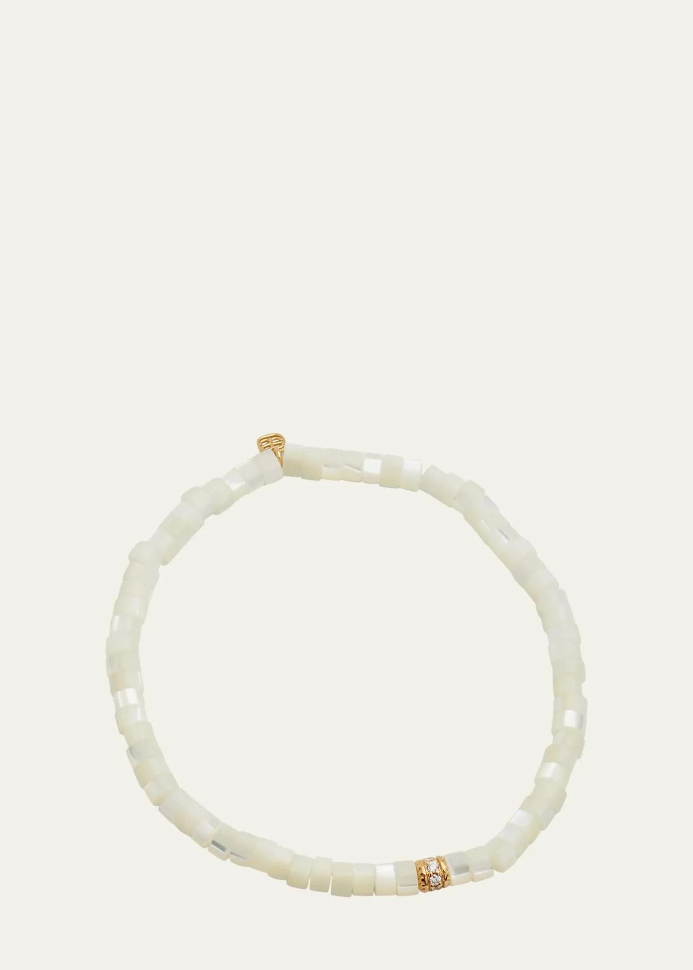 Sydney Evan14K Yellow Gold Scallop Edge Pave Rondelle and Mother-of-Pearl Bracelet