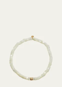 Sydney Evan14K Yellow Gold Scallop Edge Pave Rondelle and Mother-of-Pearl Bracelet