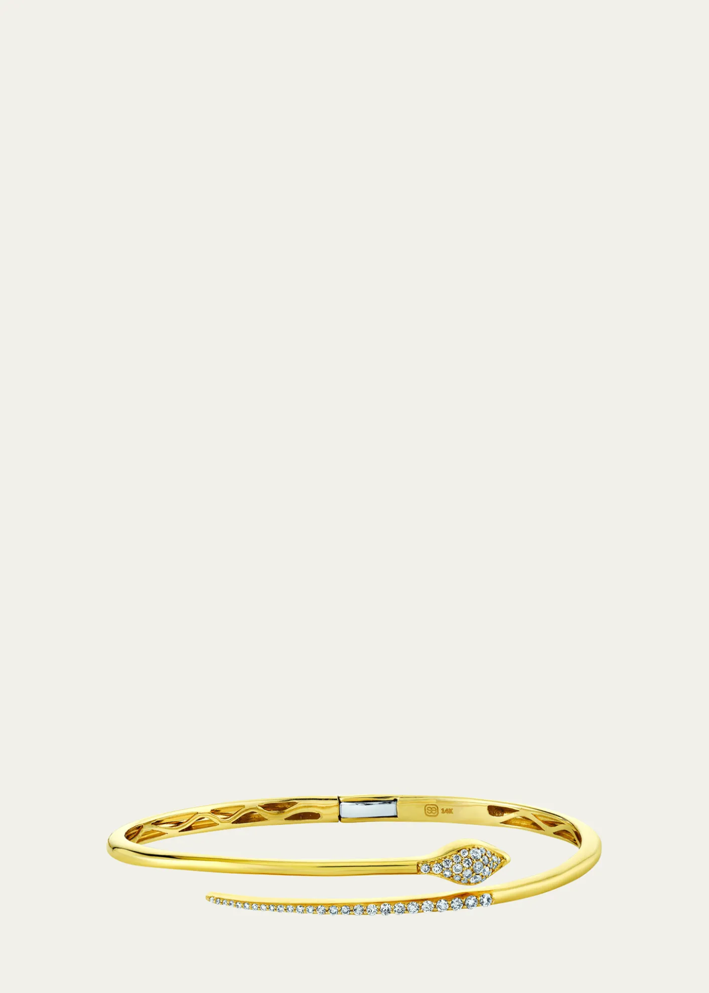 Sydney Evan14K Yellow Gold Pave Diamond Small Snake Hinge Bangle Bracelet