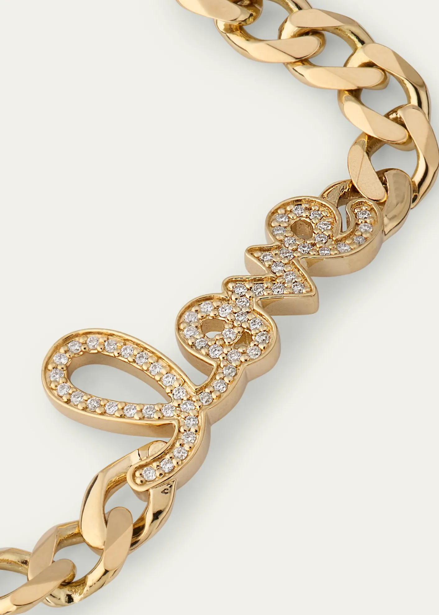 Sydney Evan14K Yellow Gold and Diamond Love Script Curb Link Chain Bracelet