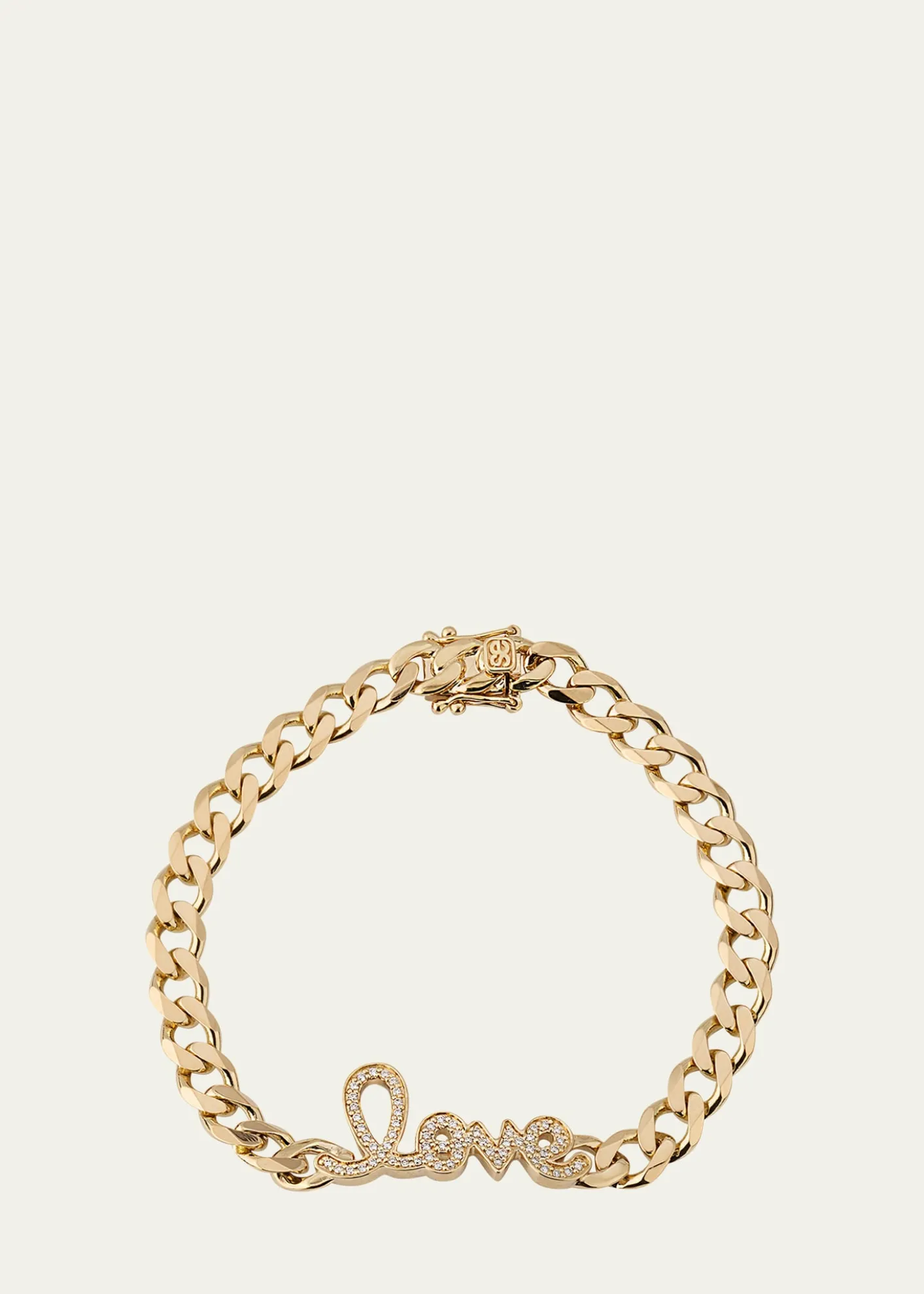 Sydney Evan14K Yellow Gold and Diamond Love Script Curb Link Chain Bracelet