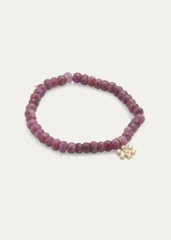 Sydney EvanMarquise Eye Prong-Set Flower on Pink Sapphire Bead Bracelet