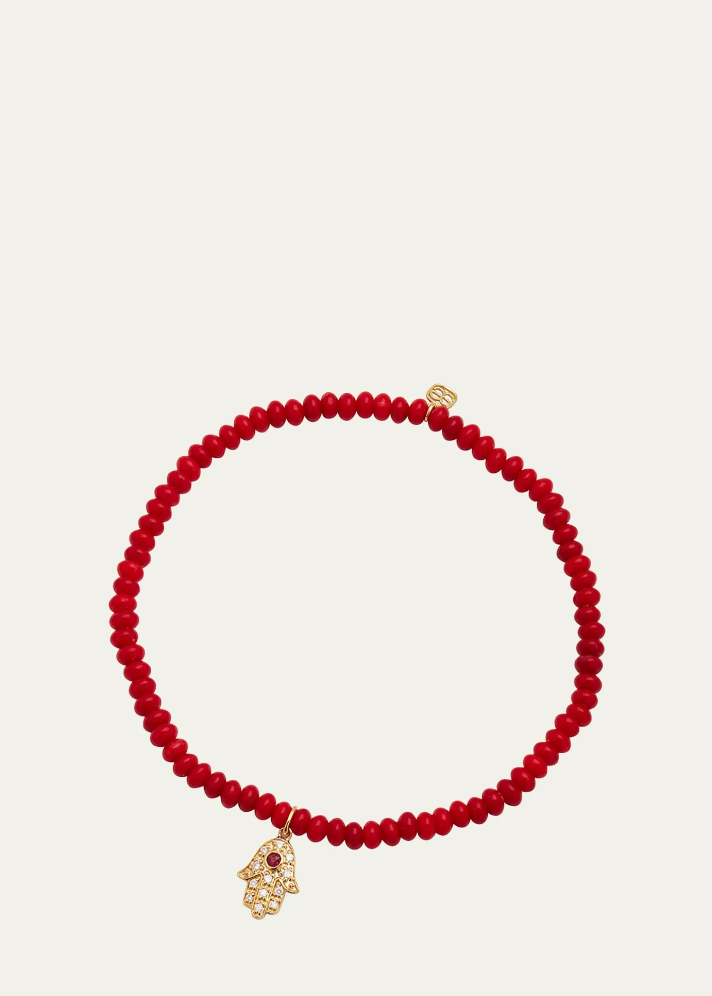 Sydney Evan3mm Beaded Coral Bracelet with Diamond Hamsa Pendant