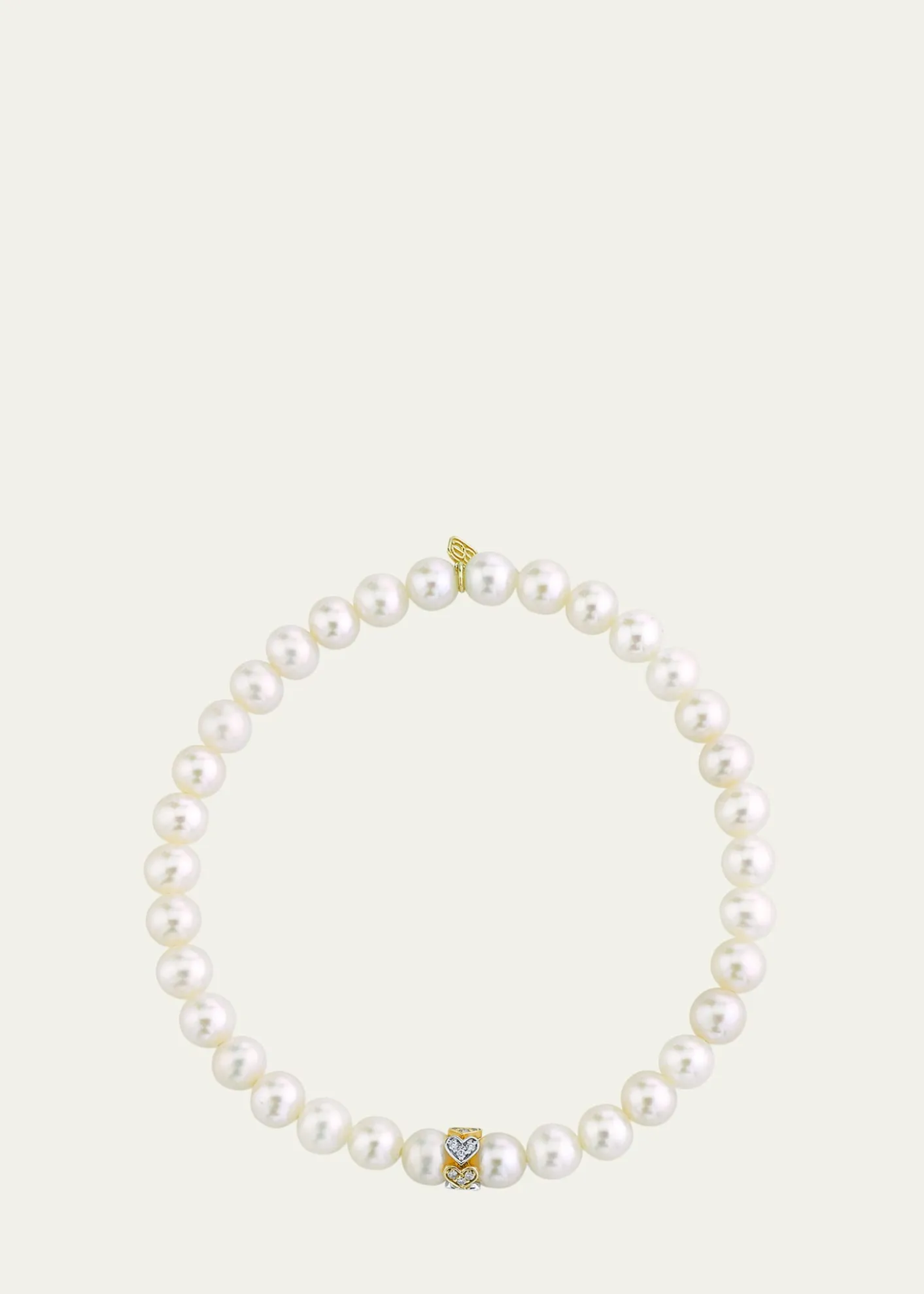 Sydney Evan6mm Eternity Heart Diamond Rondelle on Pearl Stretch Bracelet