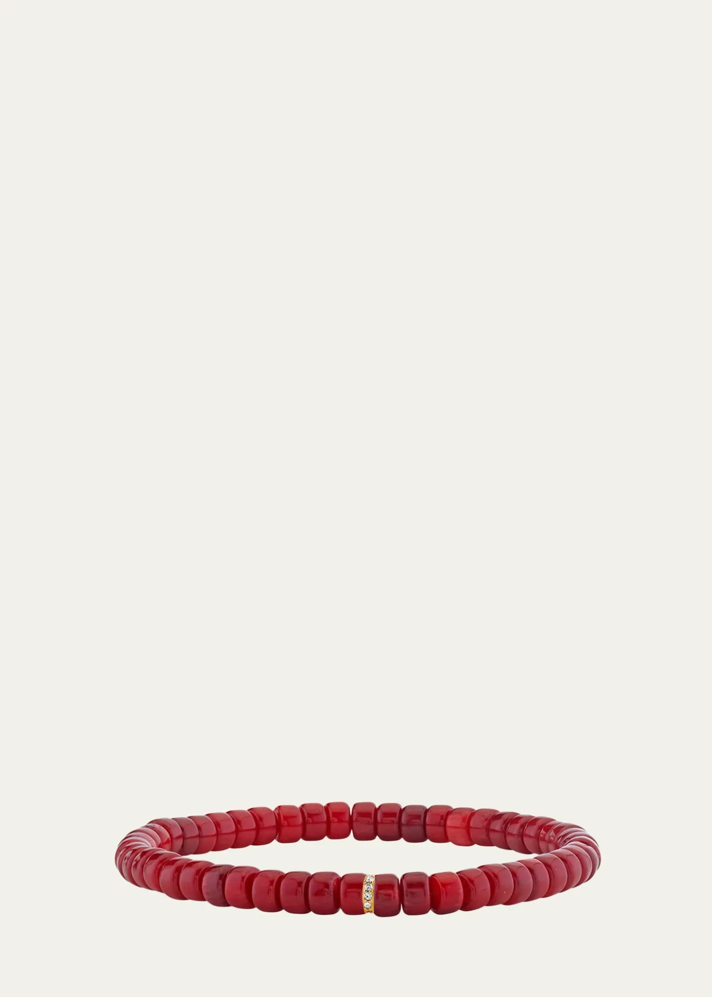 Sydney Evan4mm Red Heishi Bead and Diamond Rondelle Stretch Bracelet