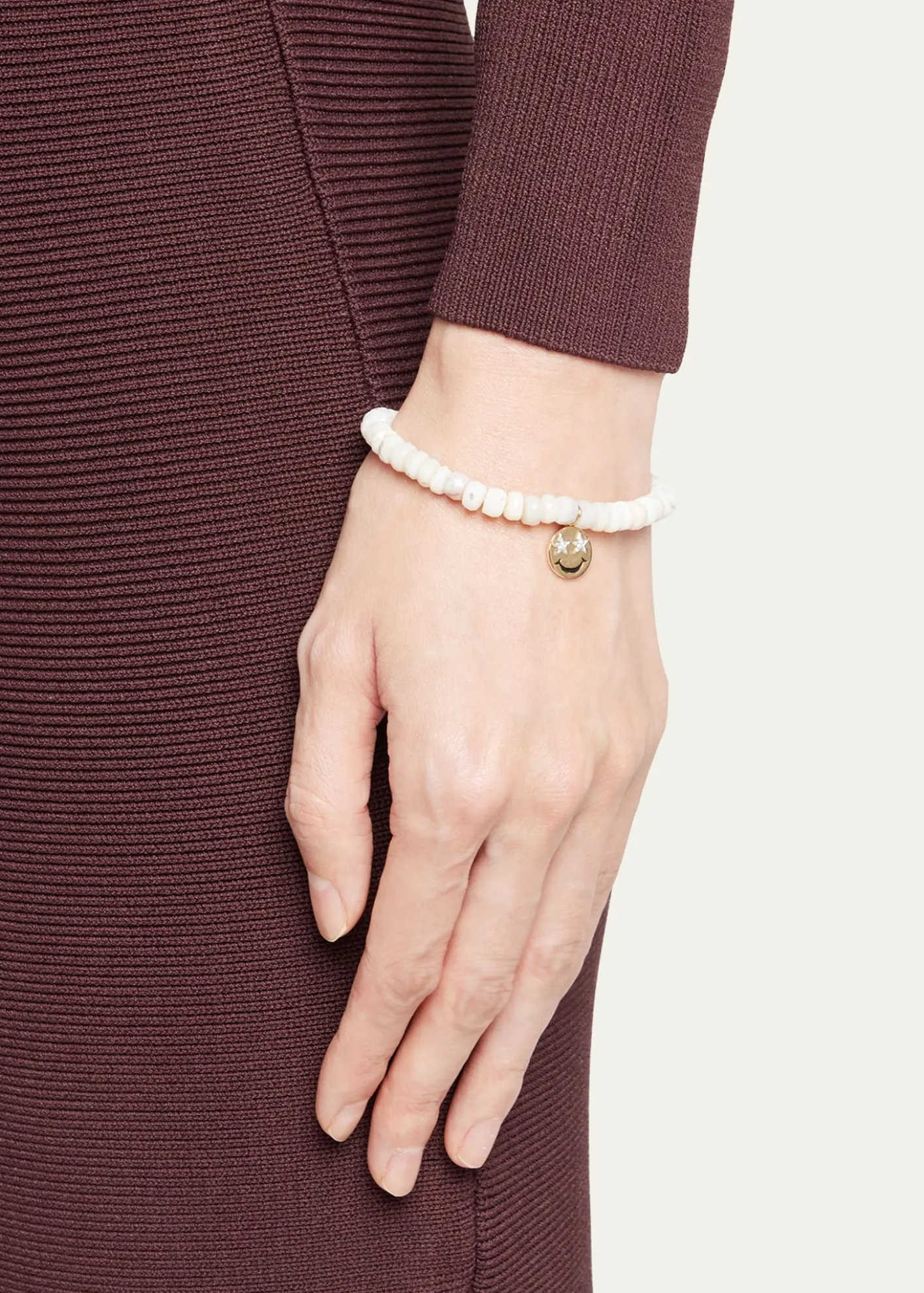 Sydney EvanOpal Beaded Bracelet with 14K Gold Diamond Happy Face Charm