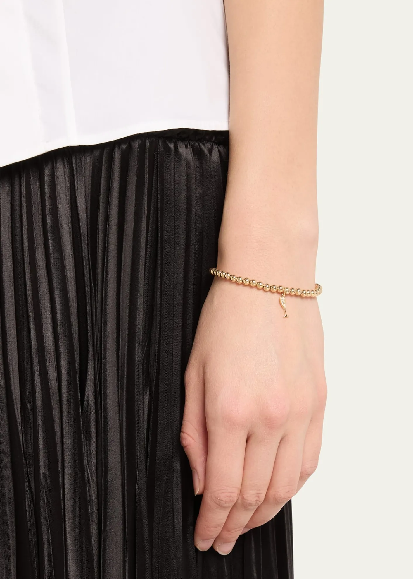 Sydney EvanSmall Champagne Glass Charm on 14K Yellow Gold Ball Bracelet