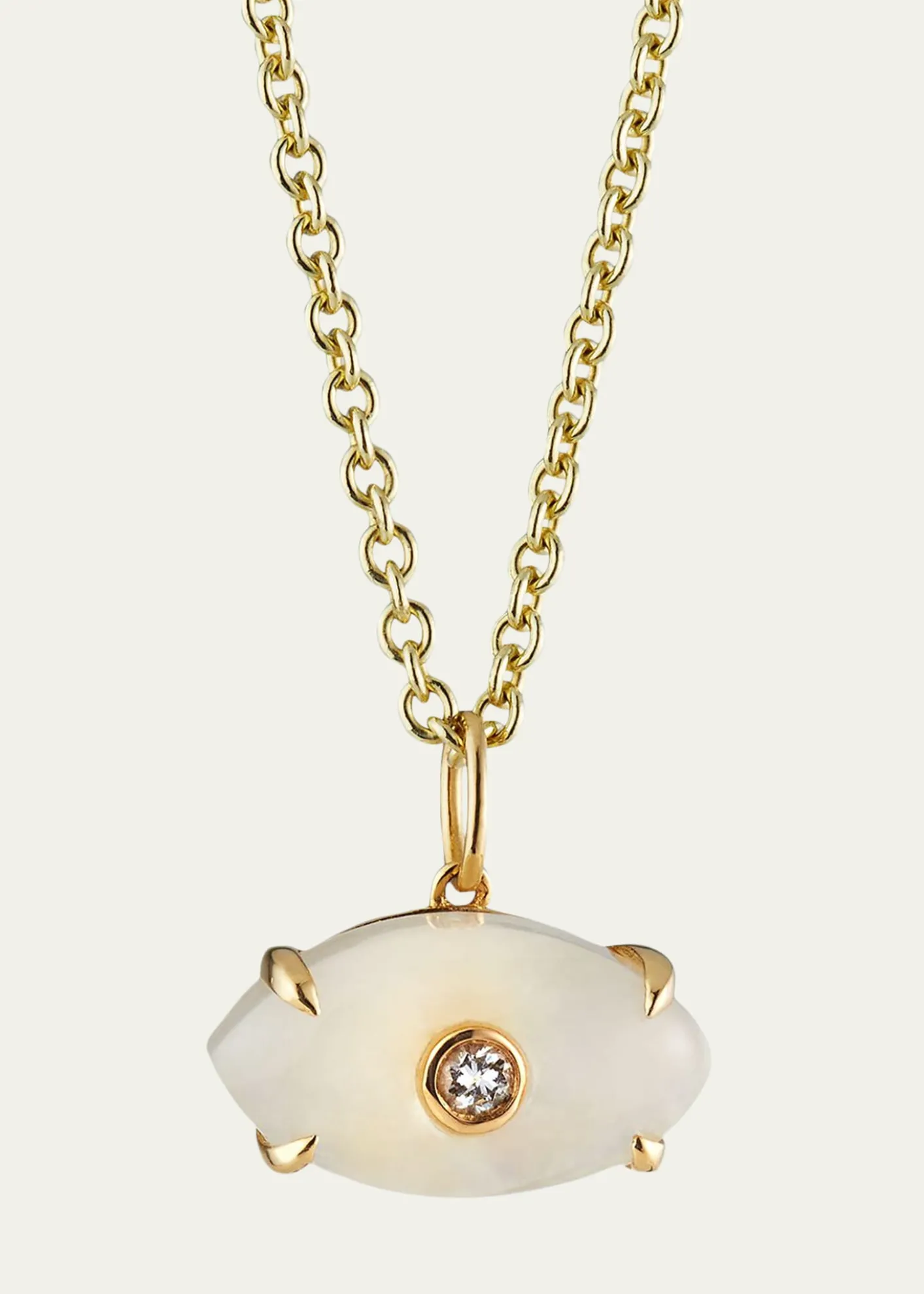 Sydney EvanCarved Rainbow Moonstone and Diamond Evil Eye Charm Necklace
