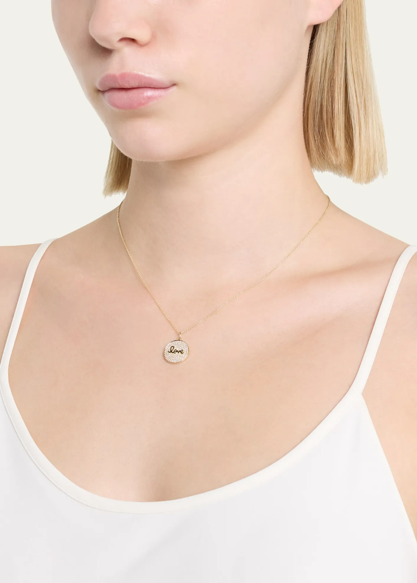 Sydney EvanDiamond Love Script Medallion Necklace